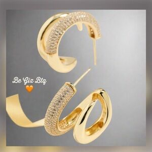 🆕 Authentic Adina Eden Fancy Solid Pave Double Claw Cage Hoop Earrings